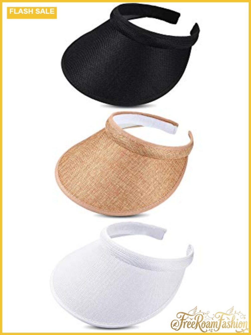 3 Pack Slip On Sun Visor Hats for Women UV Protection Wide Brim Polyester